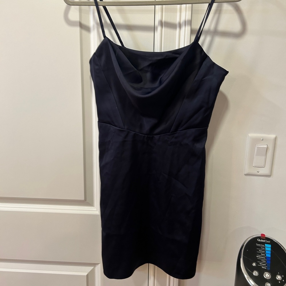 Top Shop Satin Cowl Neck Zipper Navy Blue